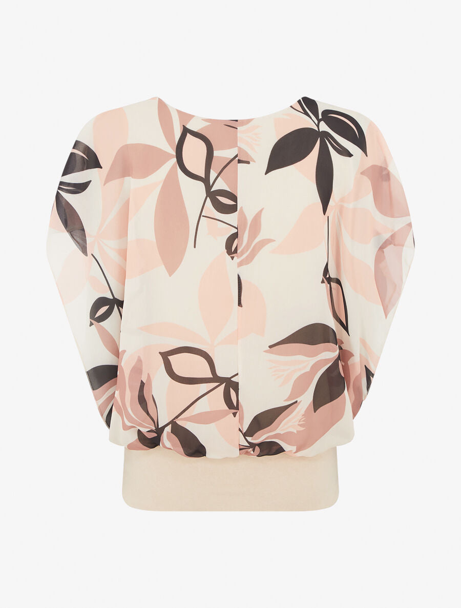 Blouse imprimé fleurs à manches volantées - Beige - 2