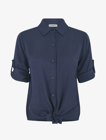 Chemise à nouer et à manches retroussables - Marine - 1