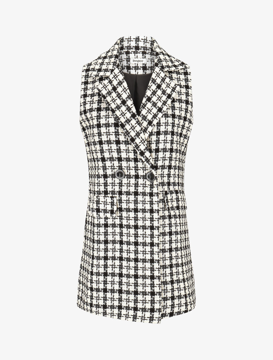 Veste en tweed sans manches - Blanc - 4