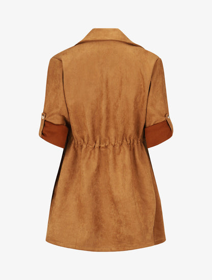 Veste longue unie en suédine - Camel - 2