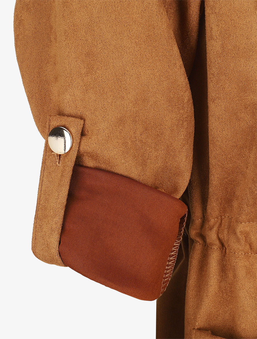 Veste longue unie en suédine - Camel - 3