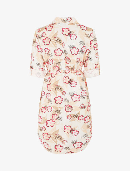 Robe imprimé fantaisie à manches retroussables - Beige - 2