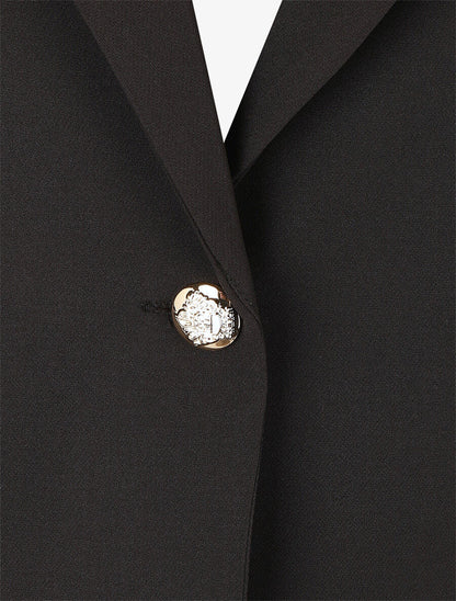 Blazer mi-long uni boutonné - Noir - 3