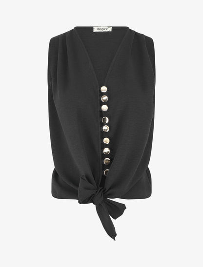 Top à fermeture boutonnée et liens à nouer - Noir - 1