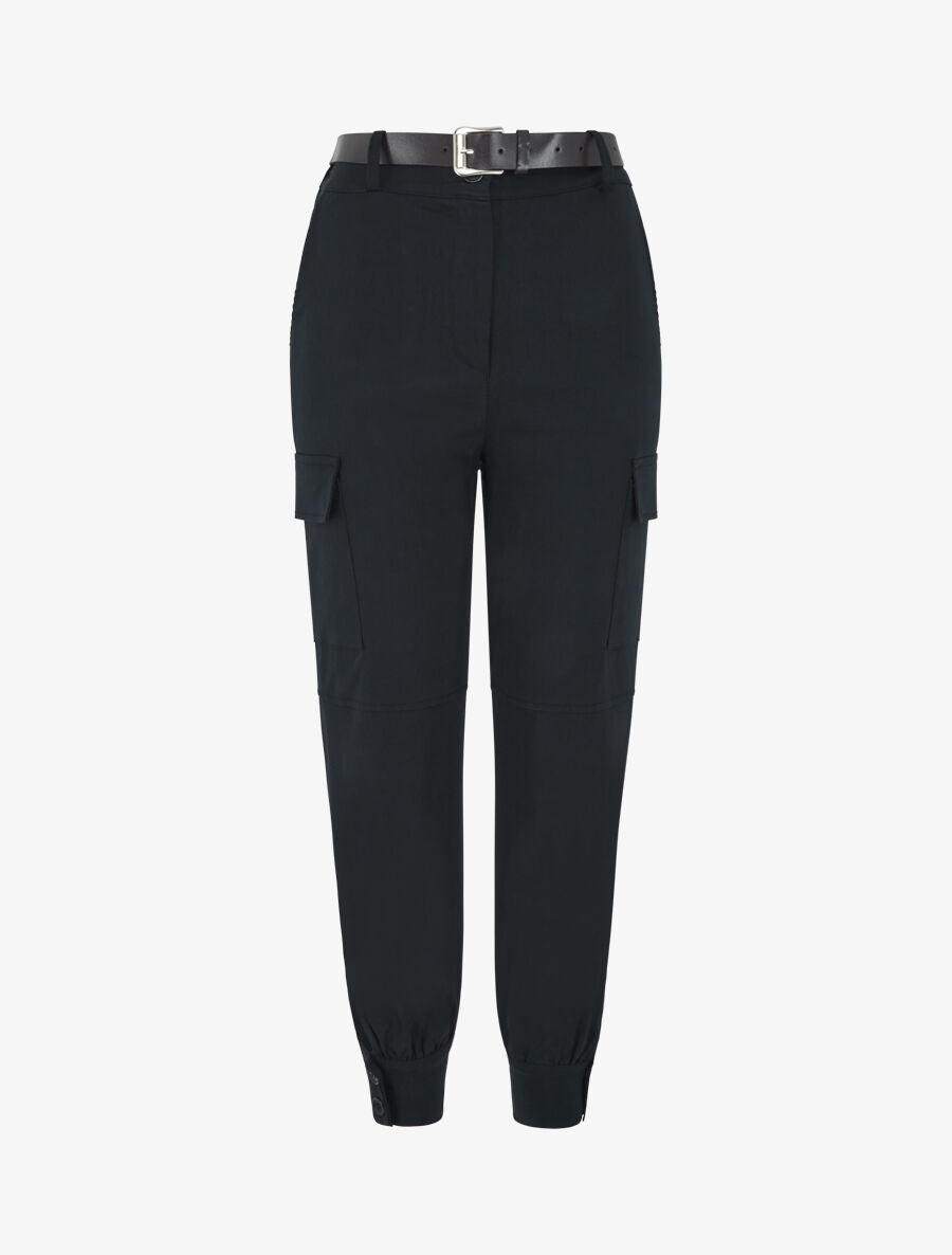 Pantalon cargo élastiqué uni - Noir - 1