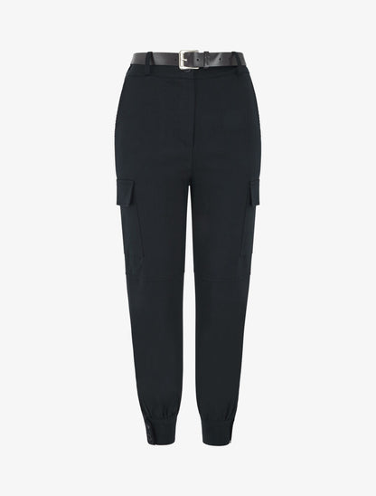 Pantalon cargo élastiqué uni - Noir - 1