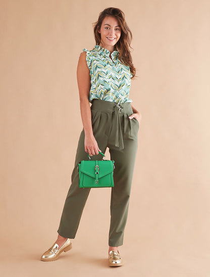 Pantalon droit uni à double passants - Kaki - 4