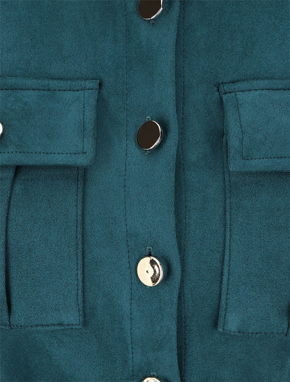 Robe courte en suédine ceinturée - Bleu canard - 3