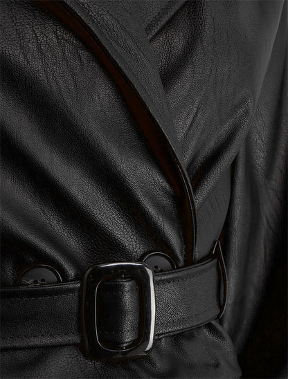 Veste courte en simili ceinturée - Noir - 3