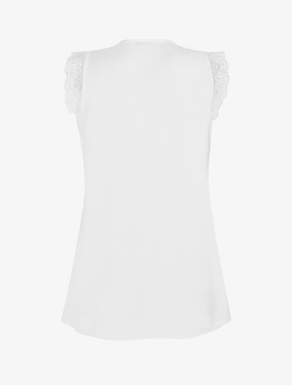 Top satiné à détail dentelle - Blanc - 2
