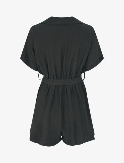 Combishort uni ceinturé - Noir - 2