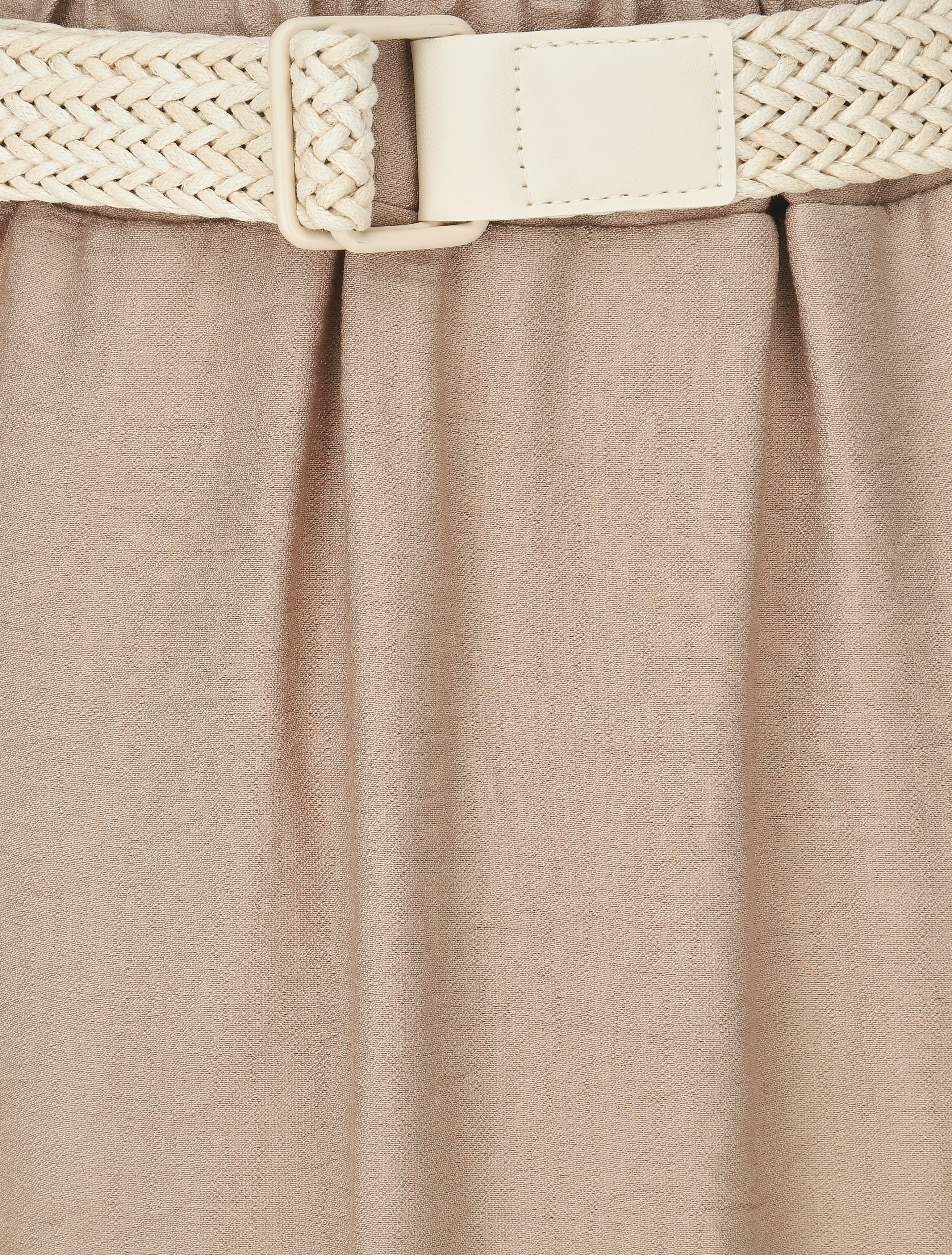 Jupe midi évasée taille haute élastiquée - Beige - 3