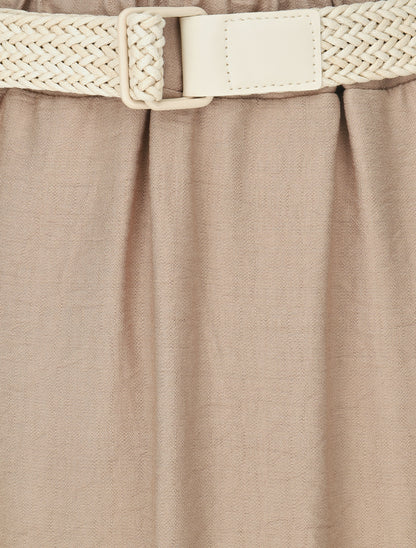 Jupe midi évasée taille haute élastiquée - Beige - 3