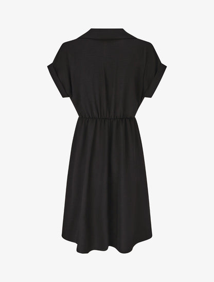 Robe unie à noeud et manches courtes - Noir - 2