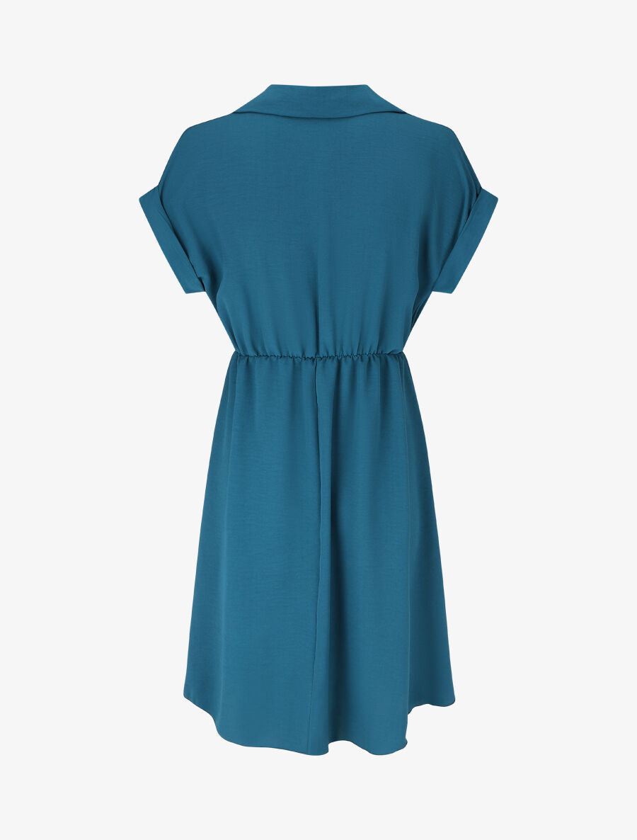 Robe unie à noeud et manches courtes - Bleu canard - 2