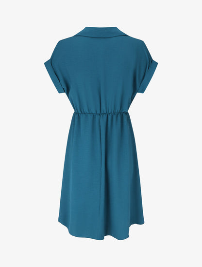 Robe unie à noeud et manches courtes - Bleu canard - 2