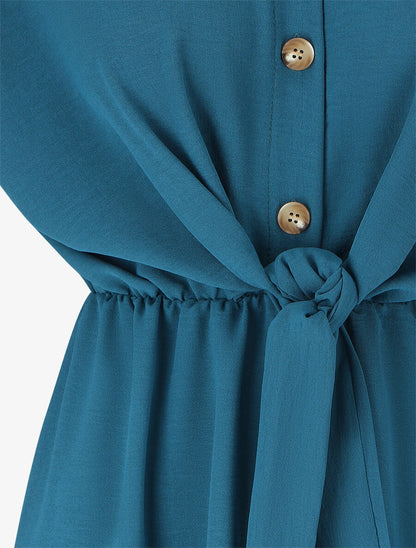 Robe unie à noeud et manches courtes - Bleu canard - 3