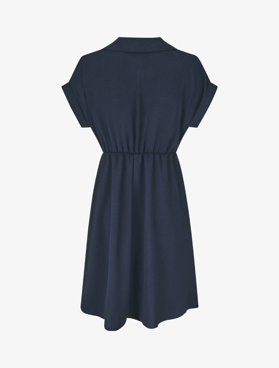 Robe unie à noeud et manches courtes - Marine - 2