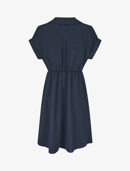 Robe unie à noeud et manches courtes - Marine - 2