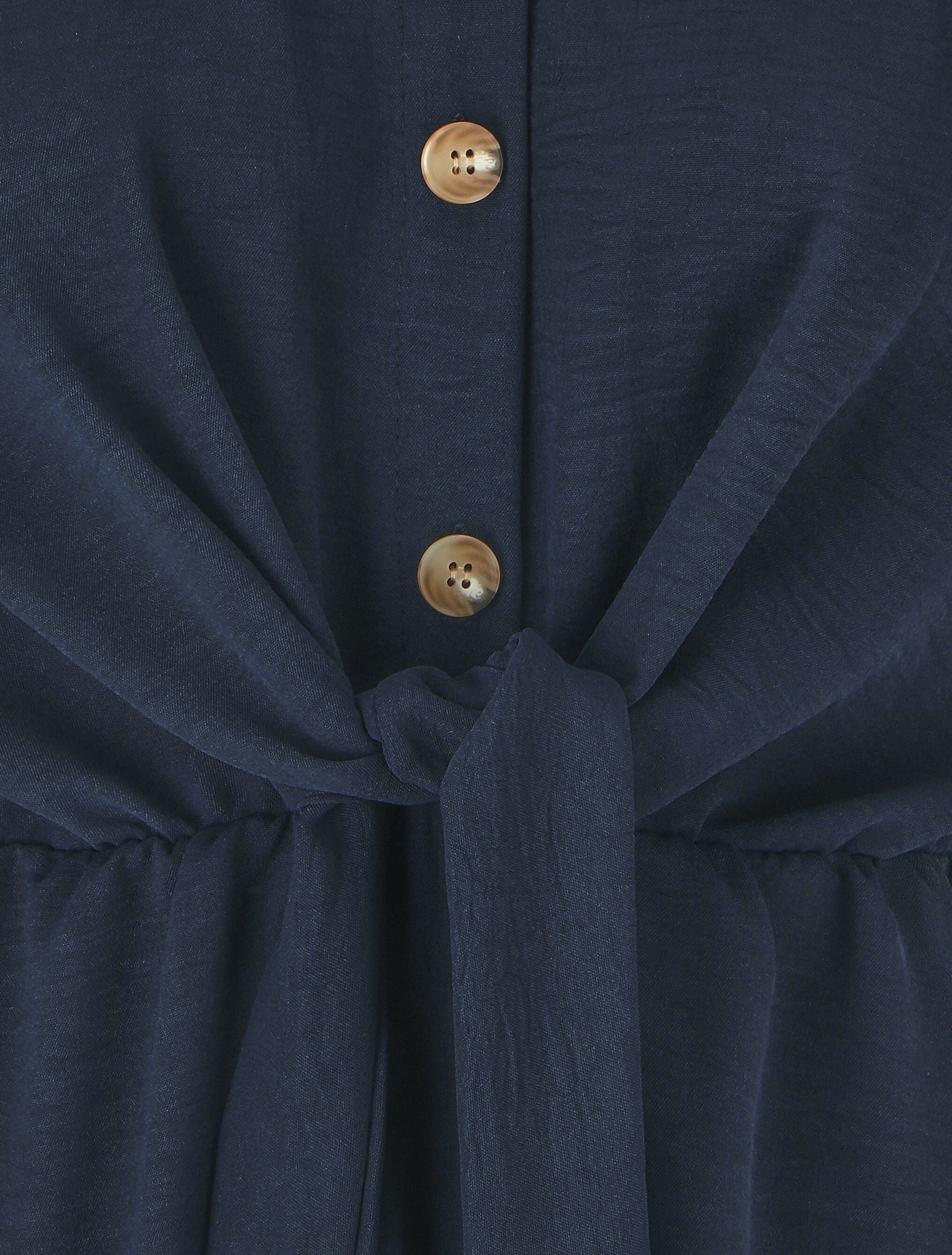 Robe unie à noeud et manches courtes - Marine - 3