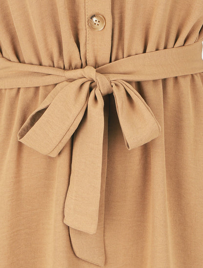Robe mi-longue élastiquée - Camel - 3