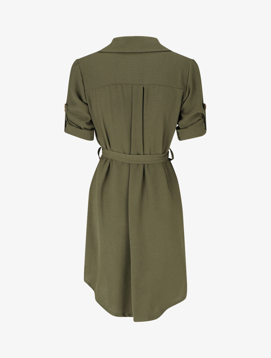 Robe chemise à manches retroussables - Kaki - 2