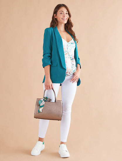 Blazer uni à manches froncées - Bleu canard - 4