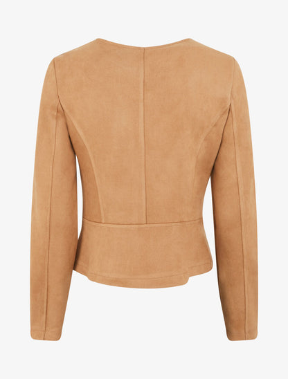 Veste en suédine à zips décoratifs - Camel clair - 2