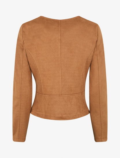 Veste en suédine à zips décoratifs - Camel foncé - 2