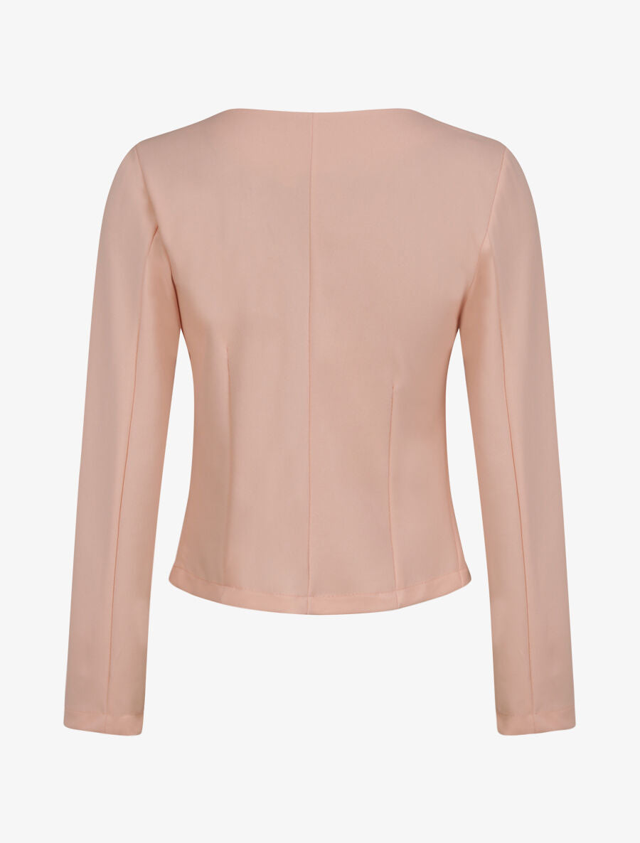 Veste droite unie à col rond - Rose pâle - 2