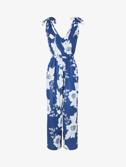 Combinaison ample imprimé grandes fleurs - Bleu roi - 1