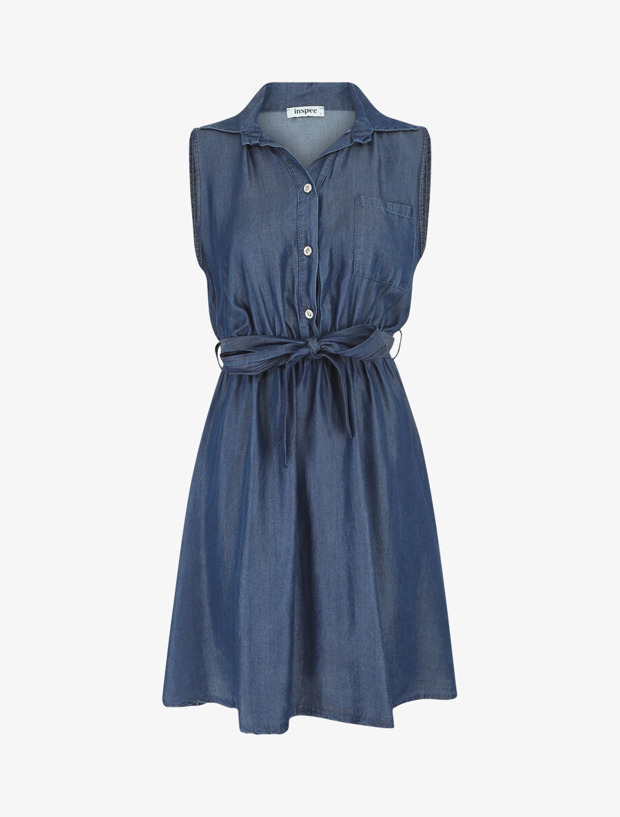 Robe mi-longue fluide sans manches - Bleu denim - 1