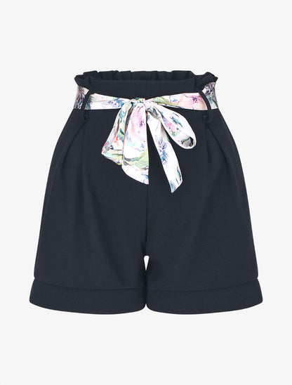 Short élastiqué uni - Marine - 1