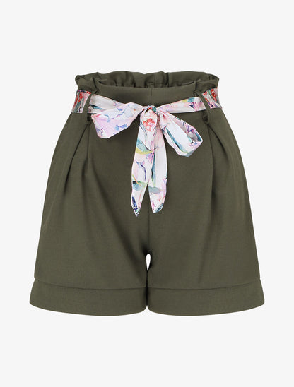 Short élastiqué uni - Kaki - 4