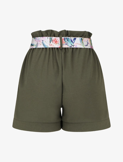 Short élastiqué uni - Kaki - 2