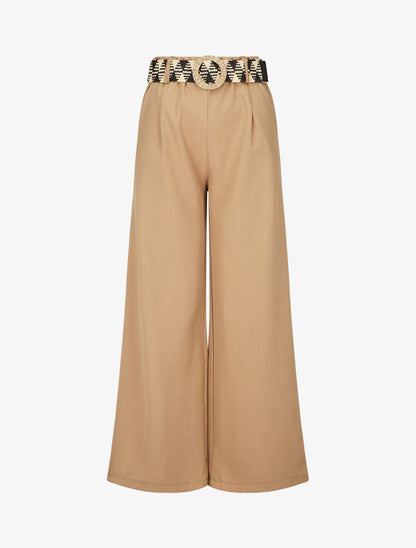 Pantalon ample taille haute élastiquée - Camel - 4