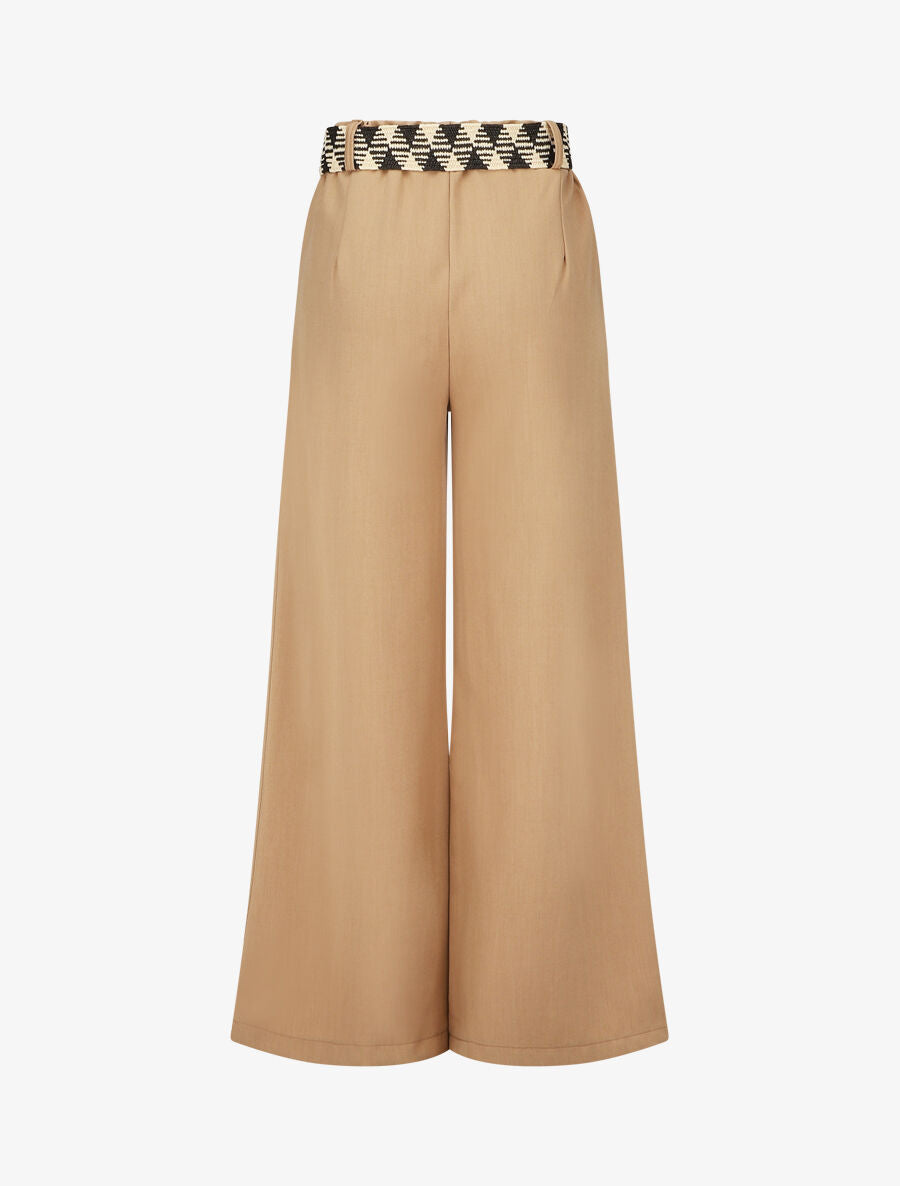 Pantalon ample taille haute élastiquée - Camel - 2