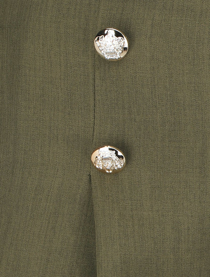 Short droit taille haute à boutons - Kaki - 3