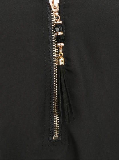 Top droit uni à dos en dentelle - Noir - 3