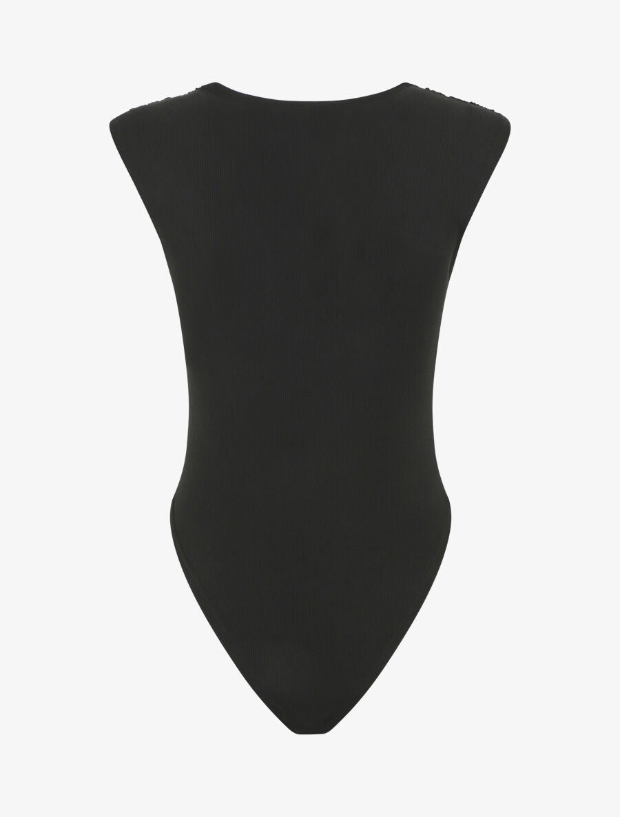 Body sans manches col V en dentelle - Noir - 2