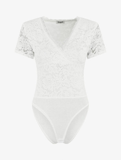 Body manches courtes en dentelle - Blanc - 4