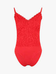 Body en dentelle à fines bretelles - Rouge - 1