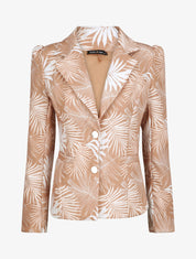 Blazer ajustée imprimé feuilles tropicales - Camel - 1
