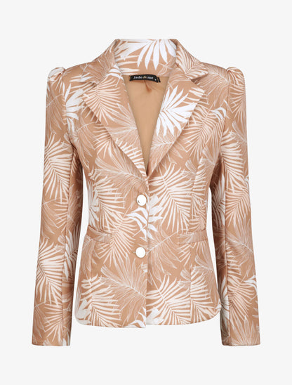 Blazer ajustée imprimé feuilles tropicales - Camel - 1