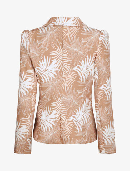 Blazer ajustée imprimé feuilles tropicales - Camel - 2