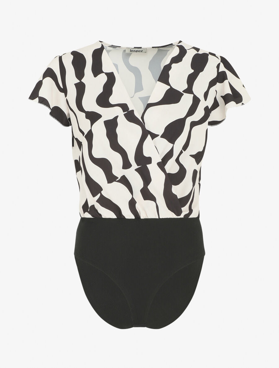 Body manches courtes imprimé graphique - Beige - 1