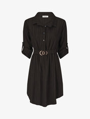 Robe chemise mi-longue texturée - Noir - 1