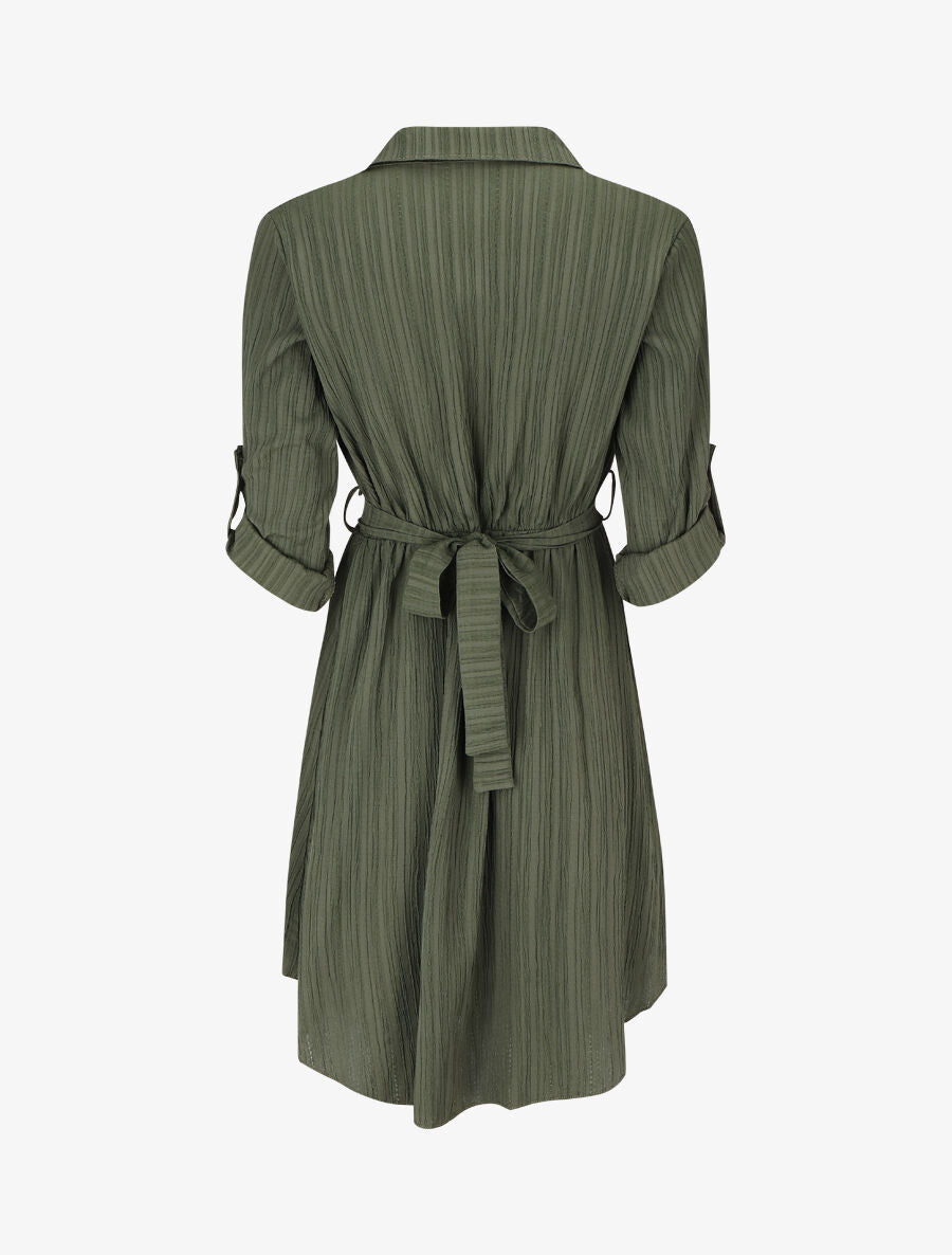 Robe chemise mi-longue texturée - Kaki - 2