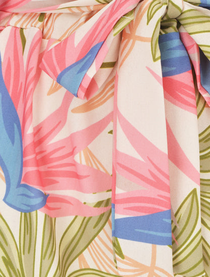 Short élastiqué imprimé feuillage - Kaki - 3