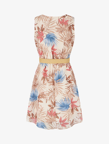 Robe élastiquée à imprimé feuillage - Marron - 2